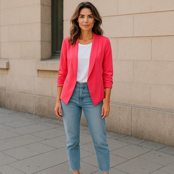 Colorful Open Front Blazer Size Small Ruched 3/4 Sleeve Lightweight Jacket - Picture 11 of 11